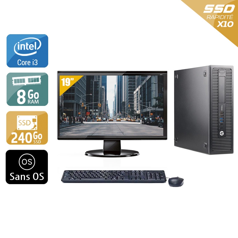 HP ProDesk 600 G1 SFF i3 avec Écran 19 pouces 8Go RAM 240Go SSD Sans OS