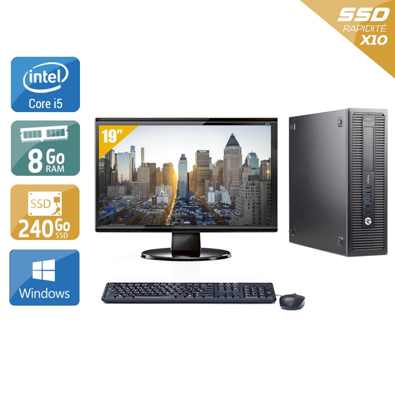 HP ProDesk 600 G1 SFF i5 avec Écran 19 pouces 8Go RAM 240Go SSD Windows 10