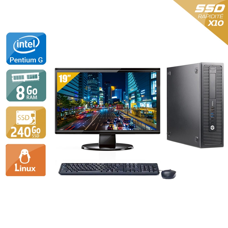 HP ProDesk 600 G1 SFF Pentium G Dual Core avec Écran 19 pouces 8Go RAM 240Go SSD Linux