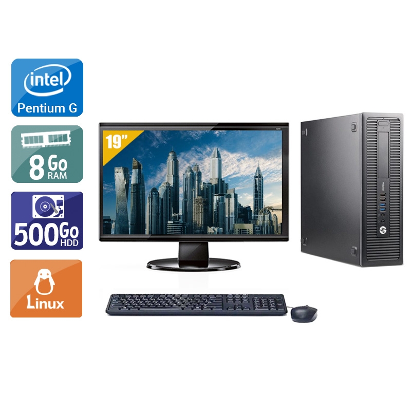 HP ProDesk 600 G2 SFF Pentium G Dual Core Gen 6 avec Écran 19 pouces 8Go RAM 500Go HDD Linux