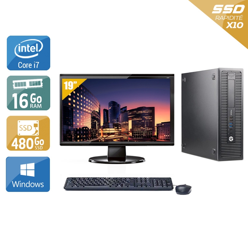 HP ProDesk 600 G1 SFF i7 avec Écran 19 pouces 16Go RAM 480Go SSD Windows 10