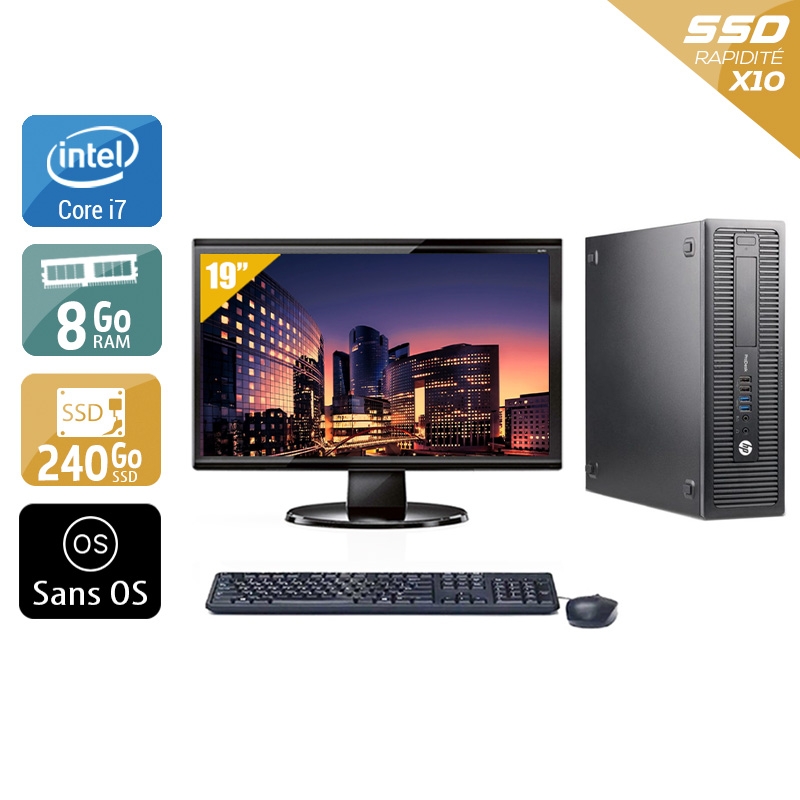 HP ProDesk 600 G1 SFF i7 avec Écran 19 pouces 8Go RAM 240Go SSD Sans OS