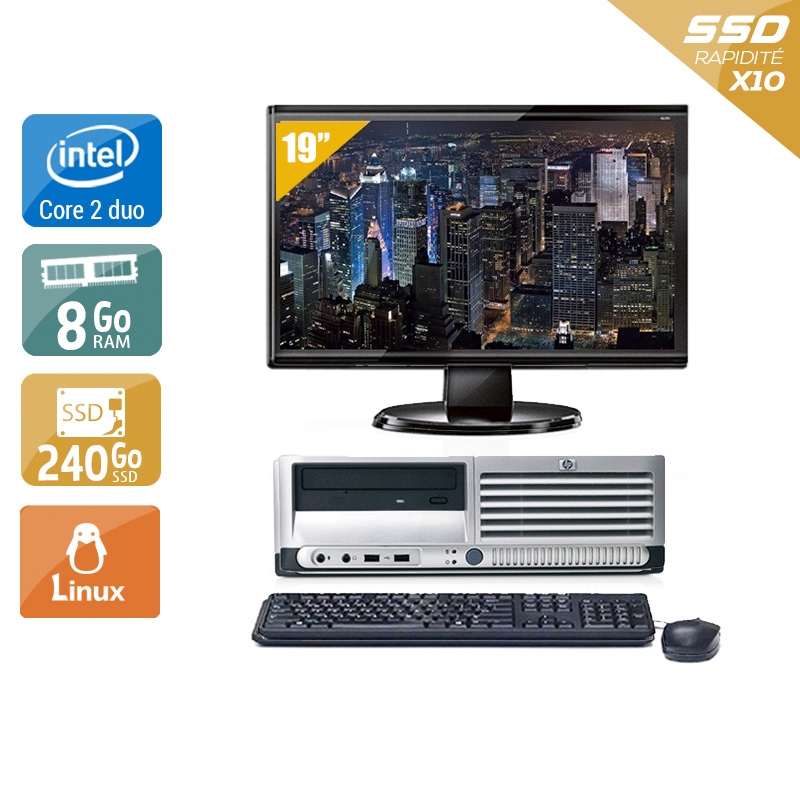 HP Compaq dc7700 SFF Core 2 Duo avec Écran 19 pouces 8Go RAM 240Go SSD Linux