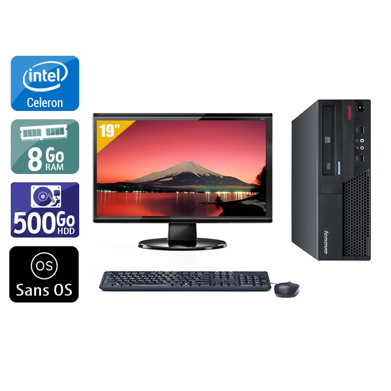 Lenovo ThinkCentre M58 SFF Celeron Dual Core avec Écran 19 pouces 8Go RAM 500Go HDD Sans OS