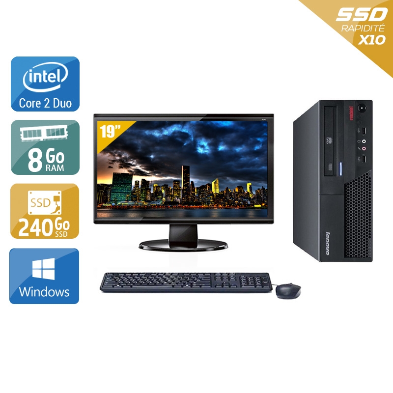 Lenovo ThinkCentre M58 SFF Core 2 Duo avec Écran 19 pouces 8Go RAM 240Go SSD Windows 10