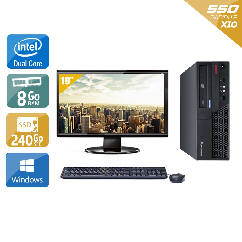 Lenovo ThinkCentre M58 SFF Dual Core avec Écran 19 pouces 8Go RAM 240Go SSD Windows 10