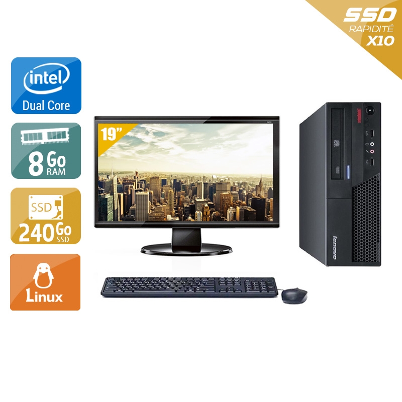 Lenovo ThinkCentre M58 SFF Dual Core avec Écran 19 pouces 8Go RAM 240Go SSD Linux