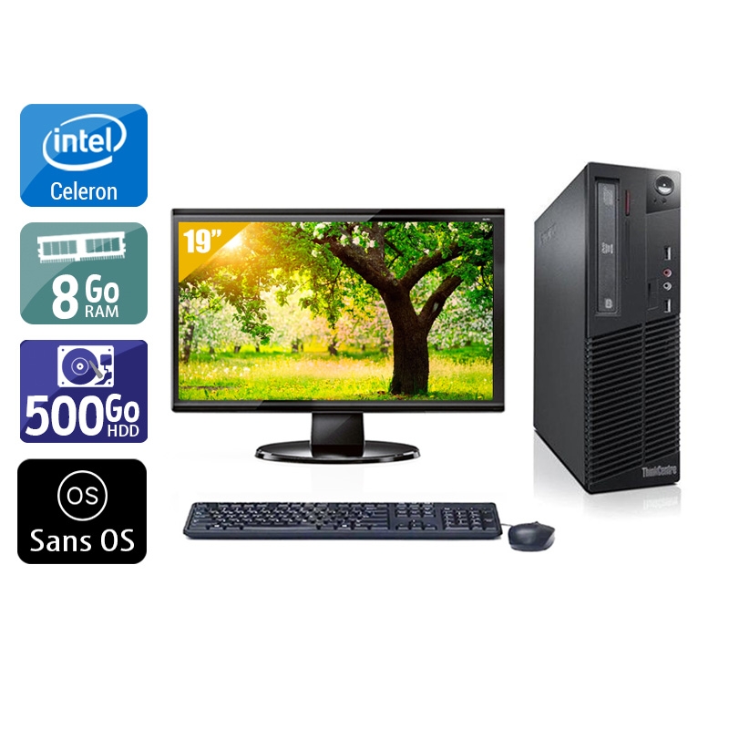 Lenovo ThinkCentre M71 SFF Celeron Dual Core avec Écran 19 pouces 8Go RAM 500Go HDD Sans OS