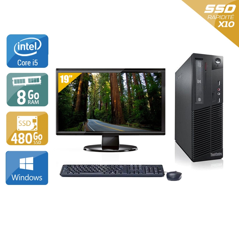 Lenovo ThinkCentre M71 SFF i5 avec Écran 19 pouces 8Go RAM 480Go SSD Windows 10