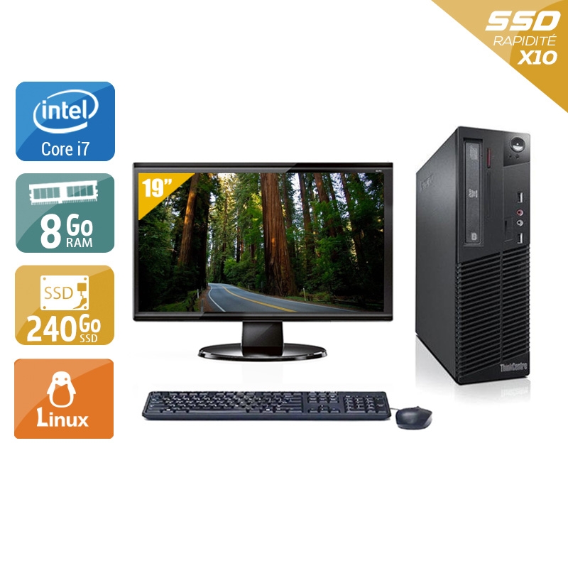 Lenovo ThinkCentre M71 SFF i7 avec Écran 19 pouces 8Go RAM 240Go SSD Linux