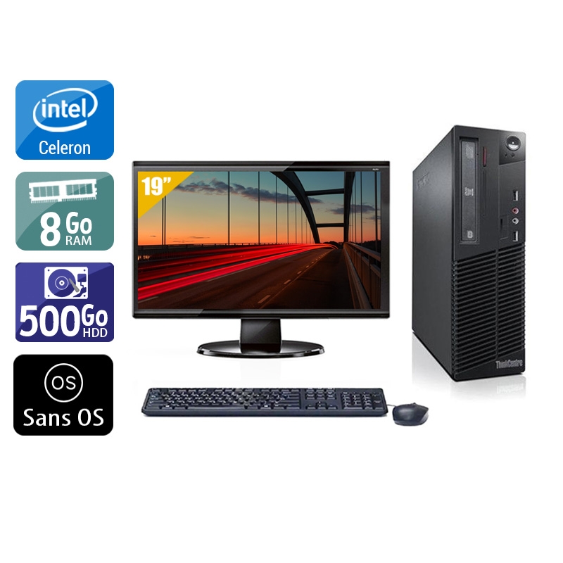 Lenovo ThinkCentre M72E SFF Celeron Dual Core avec Écran 19 pouces 8Go RAM 500Go HDD Sans OS