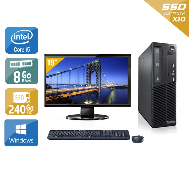 Lenovo ThinkCentre M72E SFF i5 avec Écran 19 pouces 8Go RAM 240Go SSD Windows 10