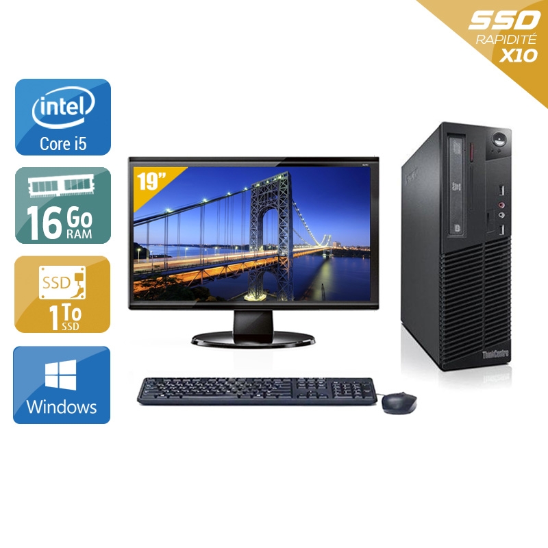 Lenovo ThinkCentre M72E SFF i5 avec Écran 19 pouces 16Go RAM 1To SSD Windows 10