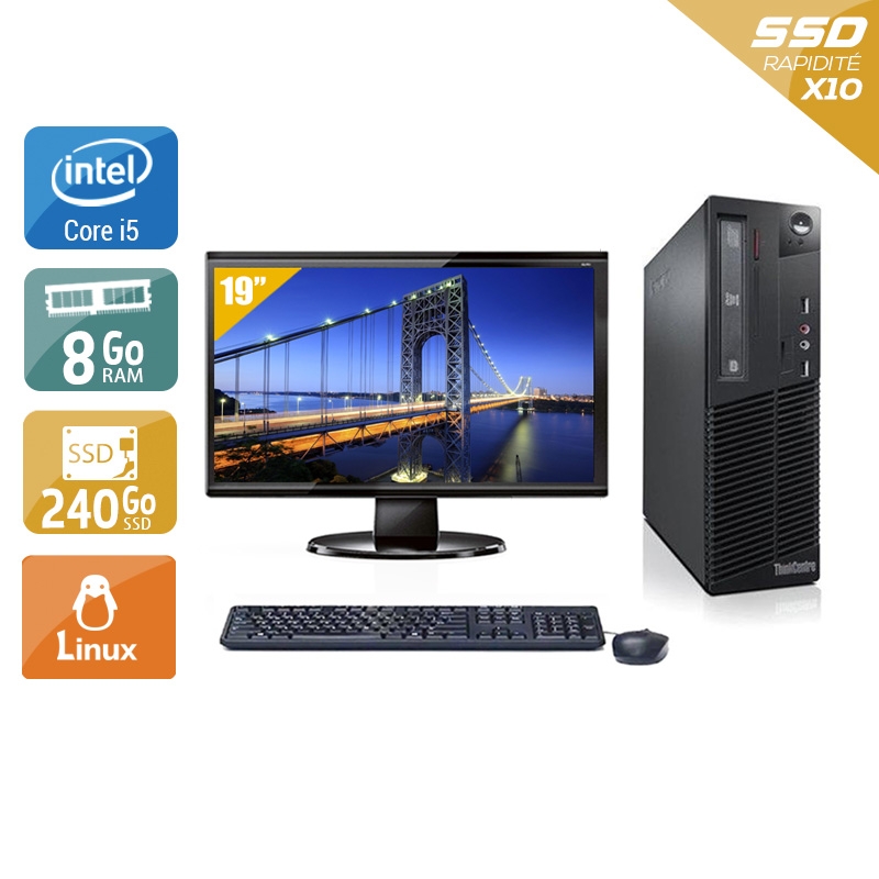 Lenovo ThinkCentre M72E SFF i5 avec Écran 19 pouces 8Go RAM 240Go SSD Linux