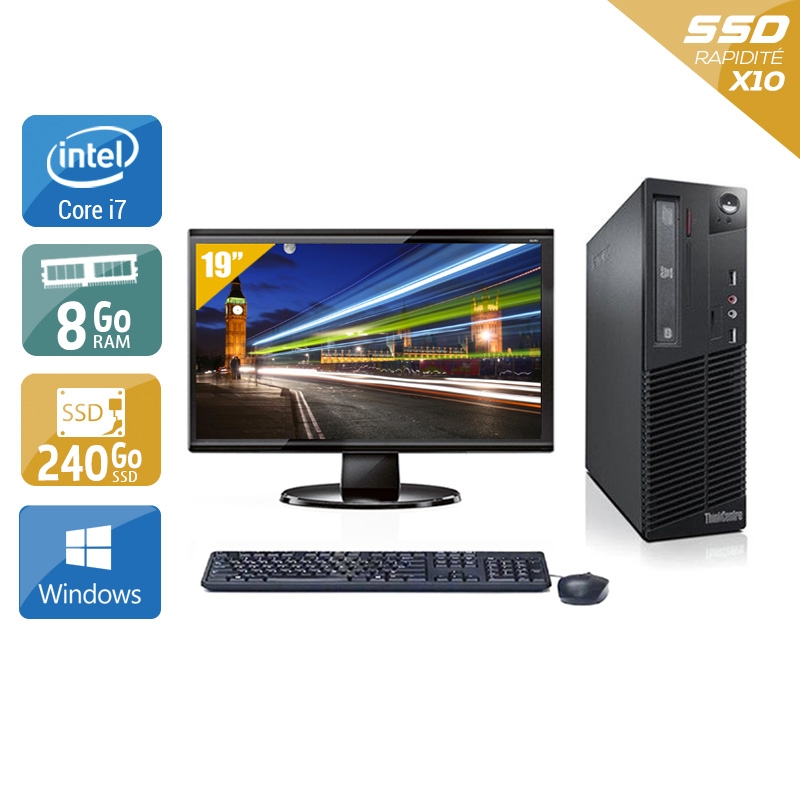 Lenovo ThinkCentre M72E SFF i7 + Écran - 19'' 8Go RAM 240Go SSD Windows 10  Bon étatOccasion certifiée reconditionnée Bon état -  reconditionné disponible sur Kiatoo