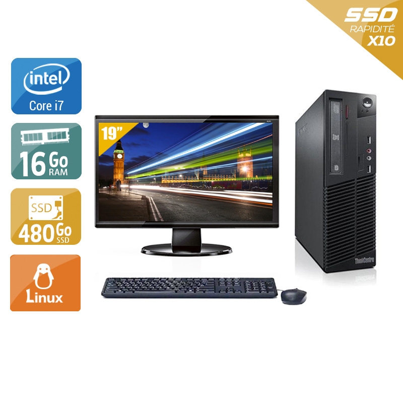 Lenovo ThinkCentre M72E SFF i7 avec Écran 19 pouces 16Go RAM 480Go SSD Linux