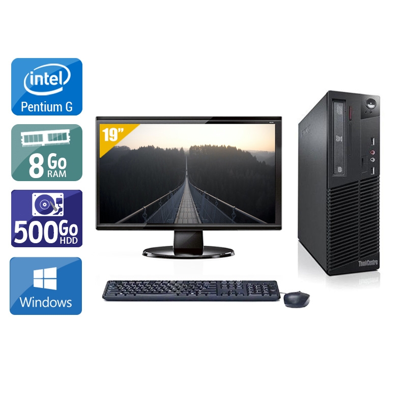 Lenovo ThinkCentre M72E SFF Pentium G Dual Core avec Écran 19 pouces 8Go RAM 500Go HDD Windows 10