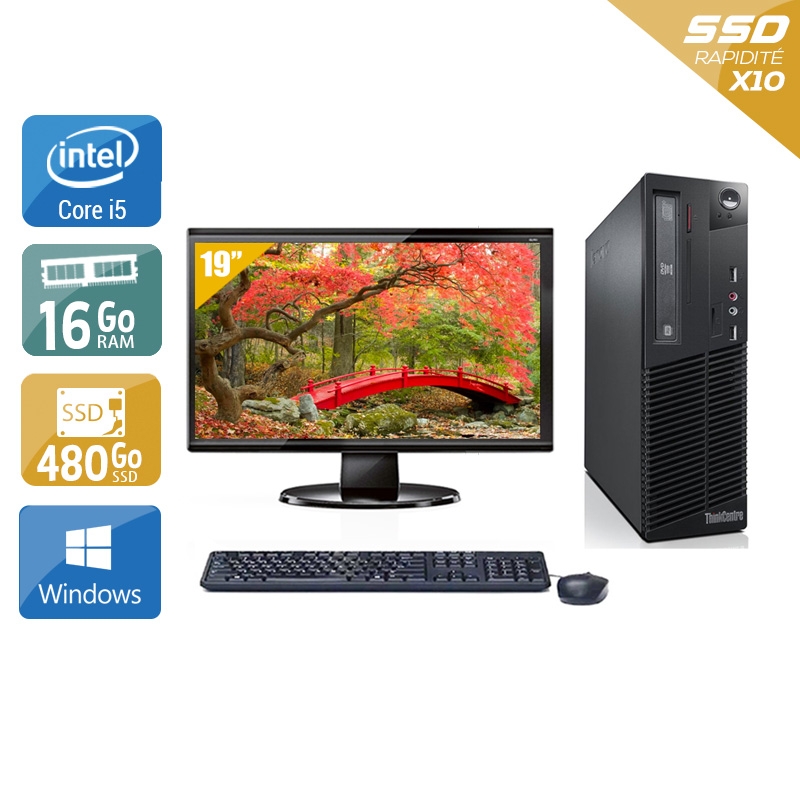 Lenovo ThinkCentre M73 SFF i5 + Écran - 19'' 16Go RAM 480Go SSD Windows 10  Bon étatOccasion certifiée reconditionnée Bon état -  reconditionné disponible sur Kiatoo