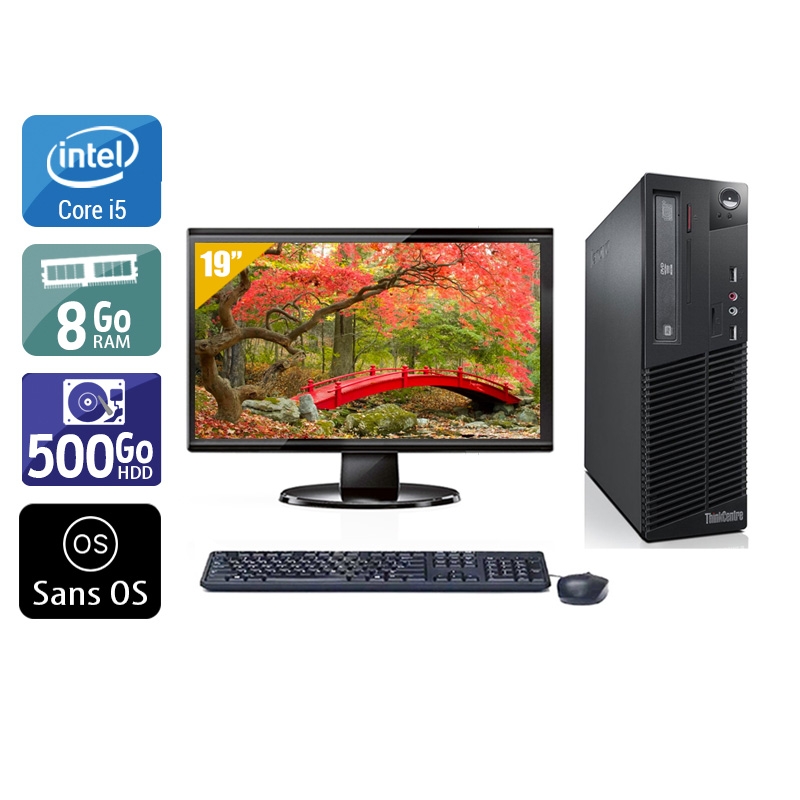 Lenovo ThinkCentre M73 SFF i5 avec Écran 19 pouces 8Go RAM 500Go HDD Sans OS