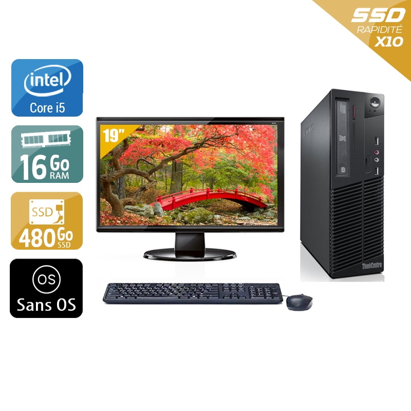 Lenovo ThinkCentre M73 SFF i5 avec Écran 19 pouces 16Go RAM 480Go SSD Sans OS