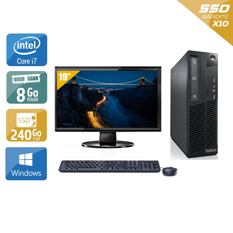 Lenovo ThinkCentre M73 SFF i7 avec Écran 19 pouces 8Go RAM 240Go SSD Windows 10