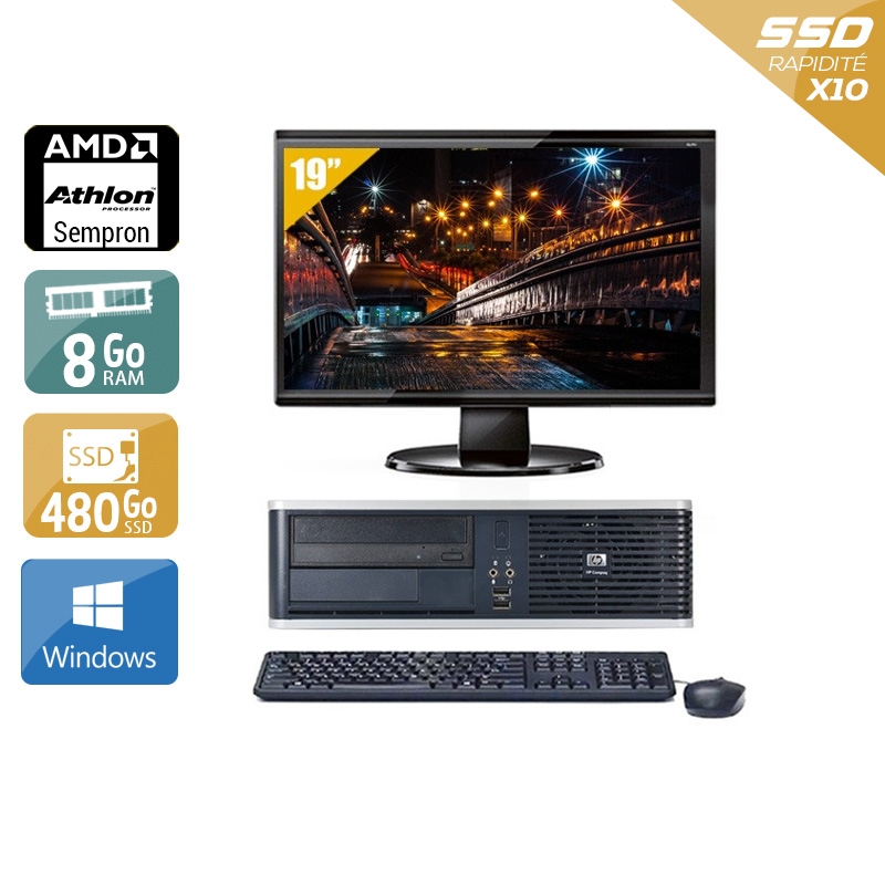 HP Compaq dc5750 SFF AMD Sempron + Écran - 19'' 8Go RAM 480Go SSD Windows 10  Très bon étatOccasion certifiée reconditionnée Bon état -  reconditionné disponible sur Kiatoo