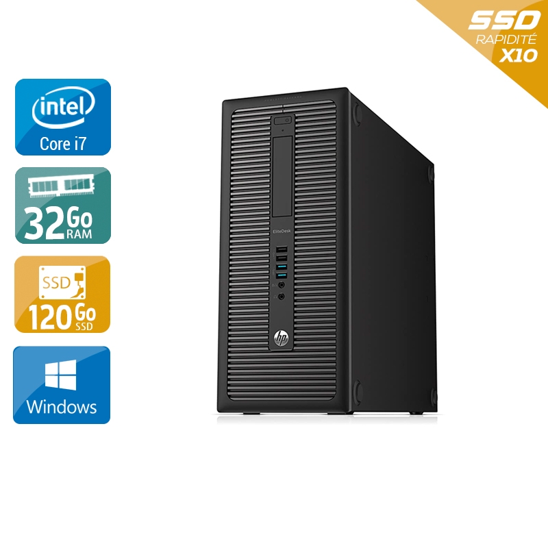 HP EliteDesk 800 G1 Tower i7 - 32Go RAM 120Go SSD Windows 10  État correctOccasion certifiée reconditionnée