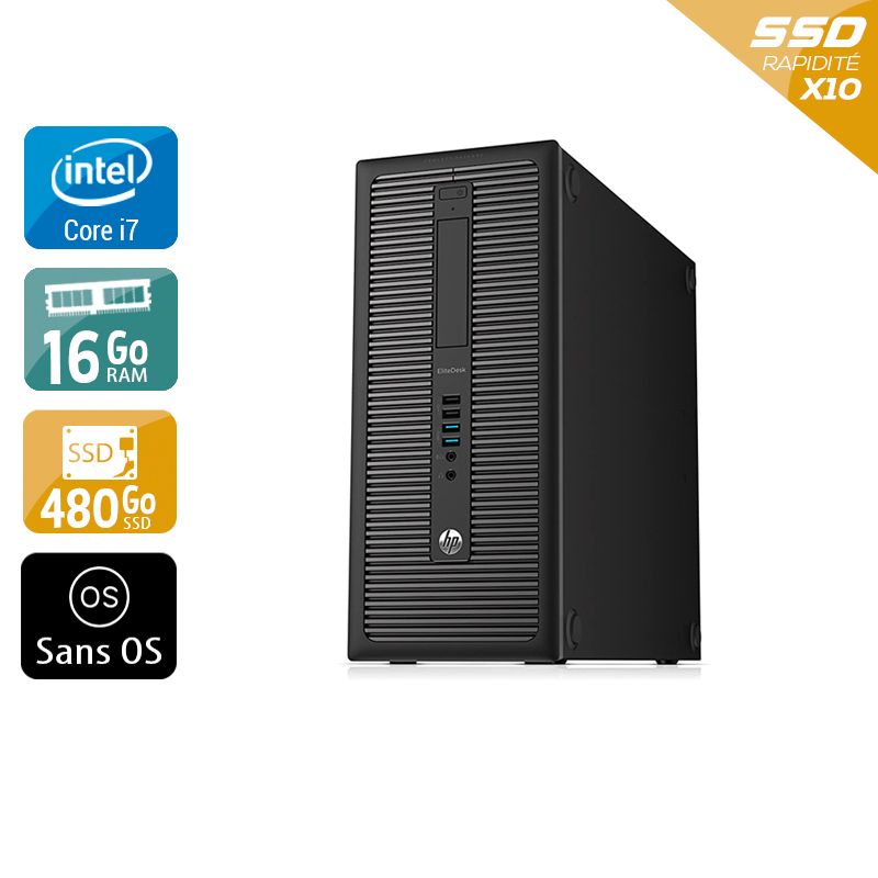 HP EliteDesk 800 G1 Tower i7 - 16Go RAM 480Go SSD Sans OS