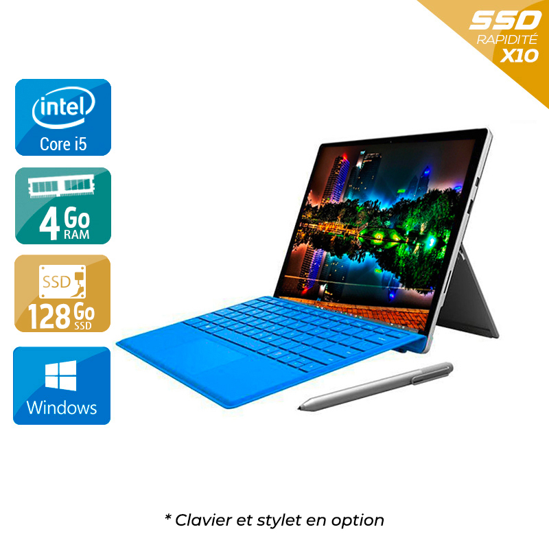 Microsoft Surface Pro 4 12,3'' i5 Gen 6 4Go RAM 128Go SSD Windows 10  État correctOccasion certifiée reconditionnée