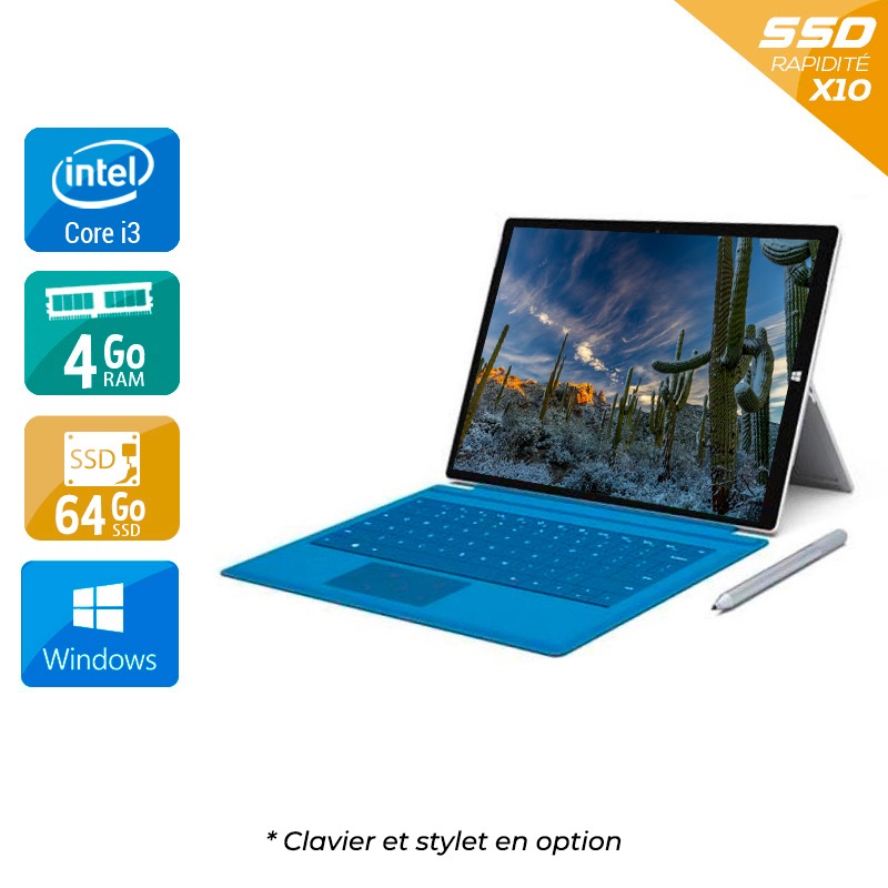 Microsoft Surface Pro 3 12'' i3 4Go RAM 64Go SSD Windows 10  État correctOccasion certifiée reconditionnée