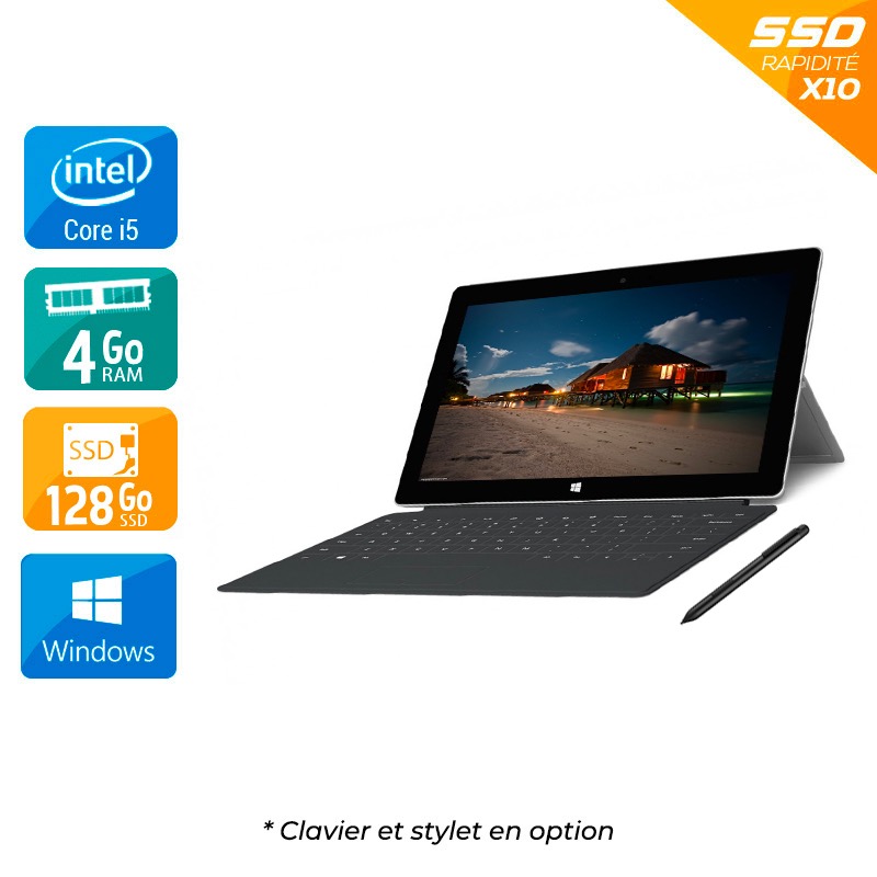 Microsoft Surface Pro 2 10'' i5 4Go RAM 128Go SSD Windows 10  État correctOccasion certifiée reconditionnée