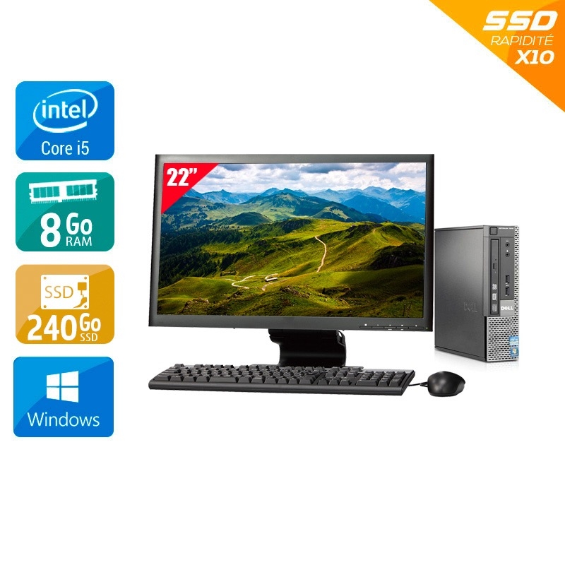 Dell Optiplex 7010 USDT i5 + Écran 22" - 8Go RAM 240Go SSD Windows 10