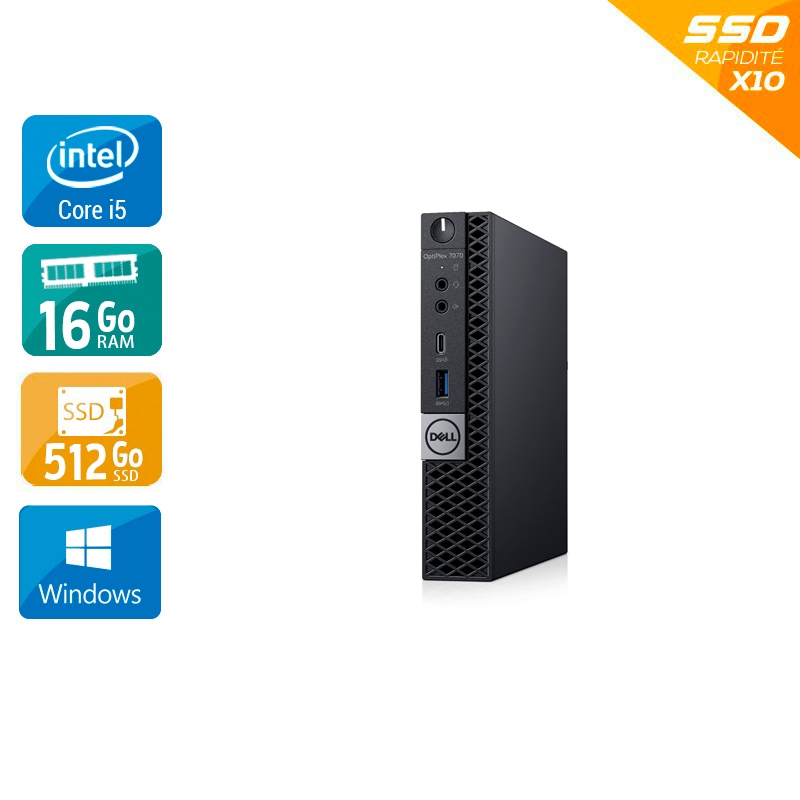 Unité centrale Dell Optiplex 7070 Tiny i5 Gen 9 16Go RAM 512Go SSD Windows 10 [Reconditionné : 649€ !] - Kiatoo.com