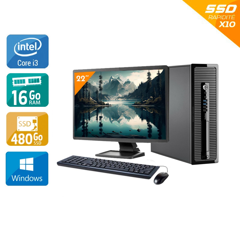 HP ProDesk 600 G2 SFF i3 Gen 6 + Écran 22" 16Go RAM 480Go SSD Windows 10