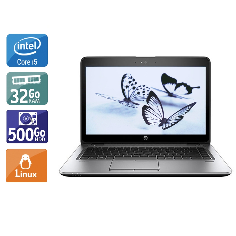 HP EliteBook 840 G3 14'' i5 - 32Go RAM 500Go HDD Linux  Bon étatOccasion certifiée reconditionnée